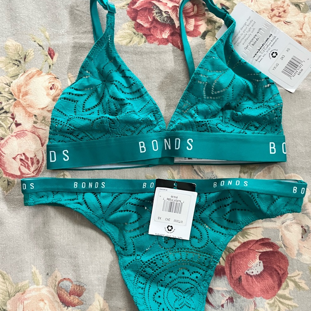Bonds Teal Lace Bralette & Bikini Set XS